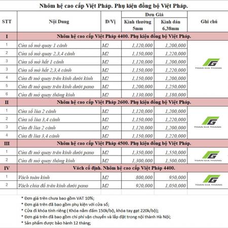 BÁO GIÁ CỬA NHÔM KÍNH VIỆT PHÁP CỦA TOÀN GIA THẮNG BÁO GIÁ CỬA NHÔM KÍNH VIỆT PHÁP CỦA TOÀN GIA THẮNG